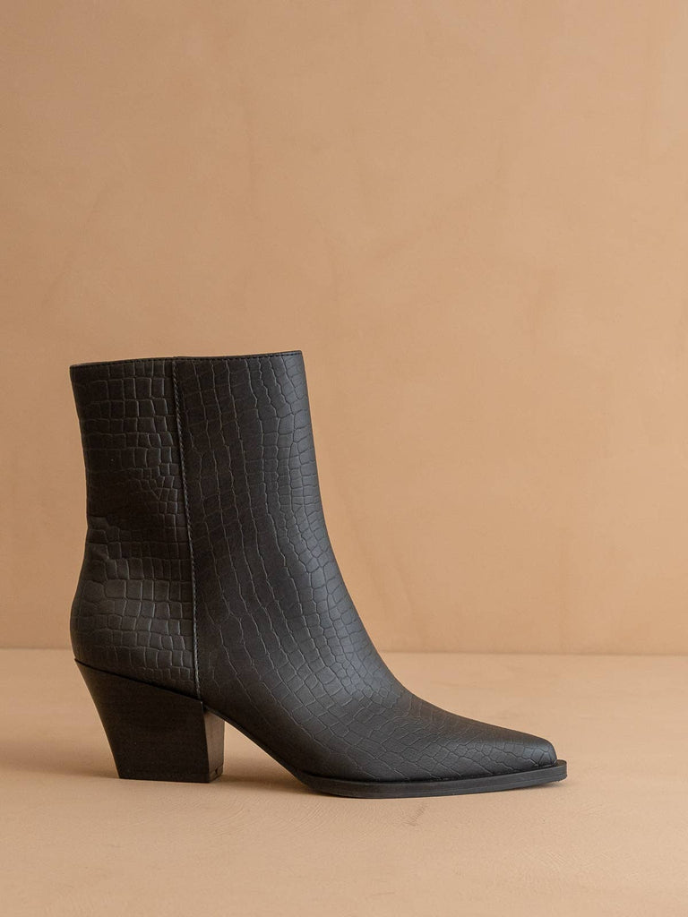 The Miley Black | Alligator Print Pointed Toe Bootie