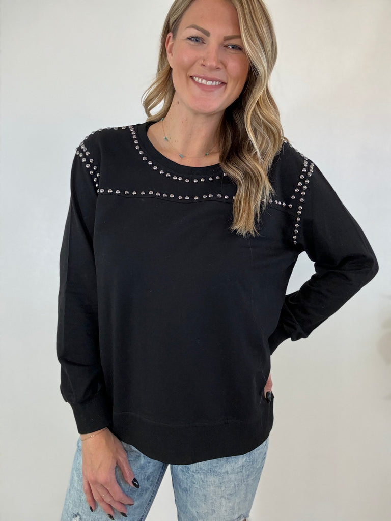 Ebony Studded Crewneck Sweater