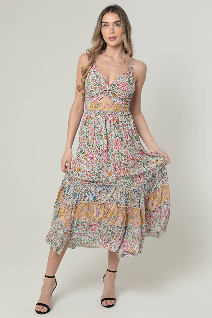Vineyard Twist Front Midi Dress