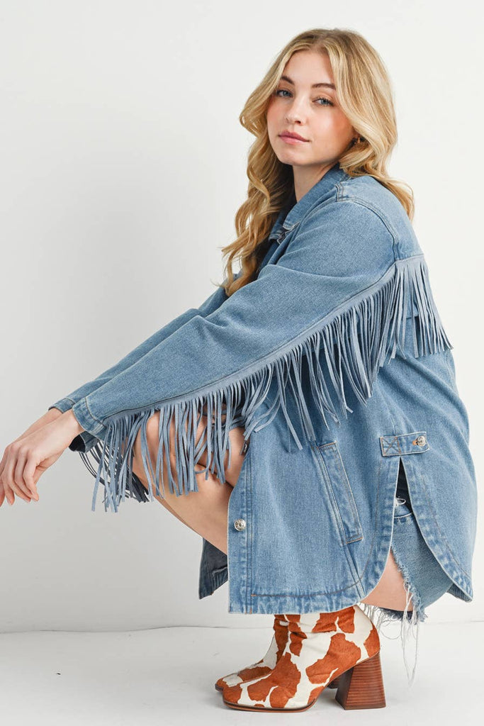 Mystic Denim Fringe Coat