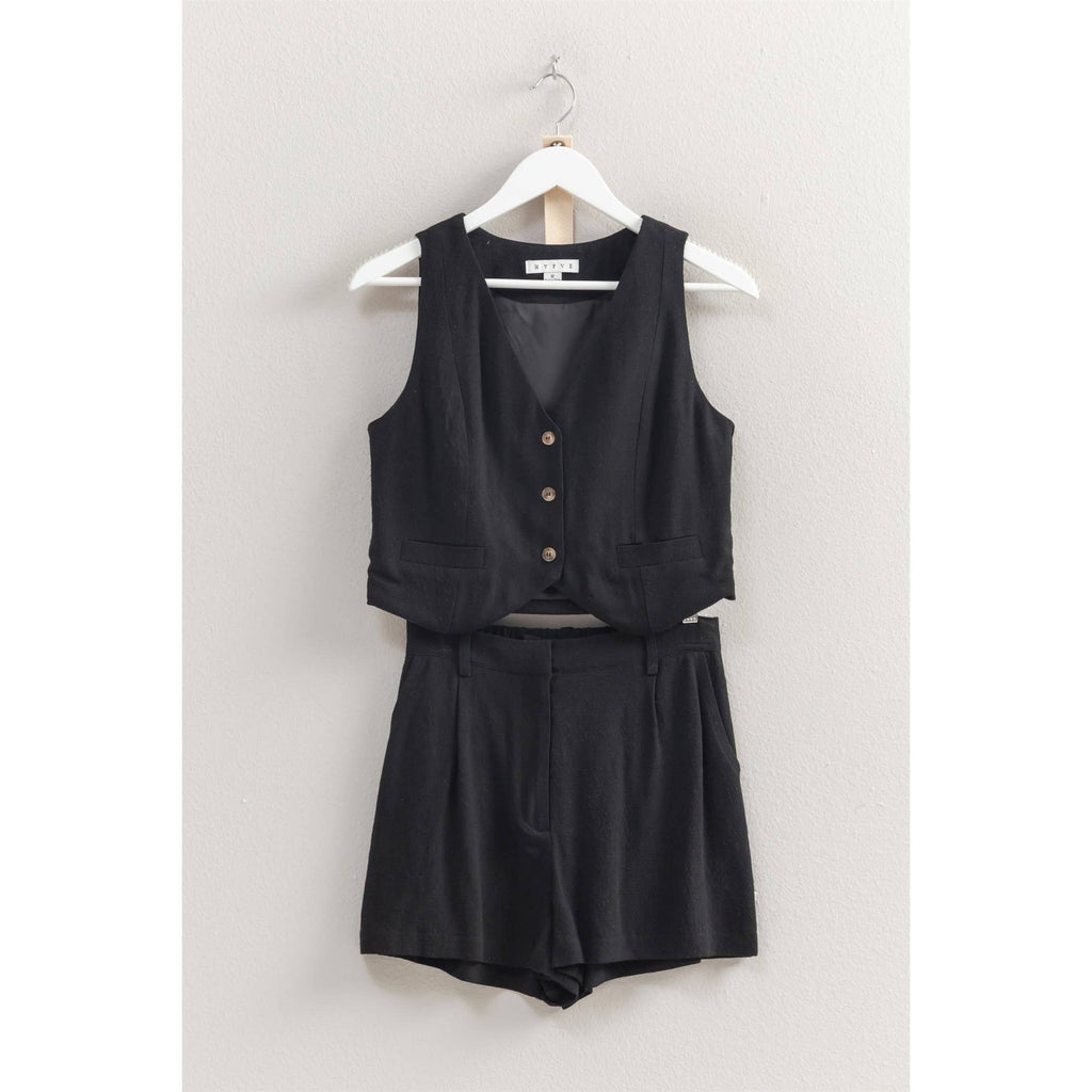 Linen Vest And Shorts Set