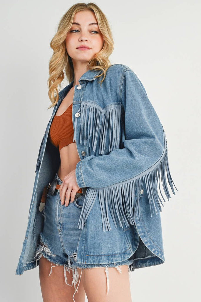 Mystic Denim Fringe Coat
