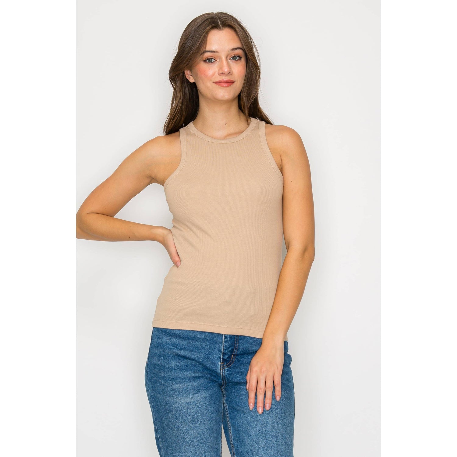High Neck Ribbed Tank Top