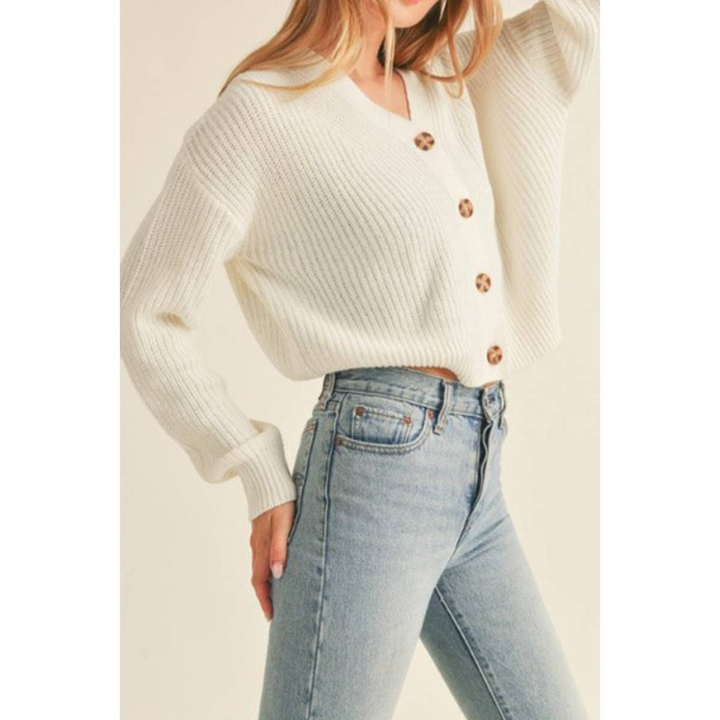 V Neck Long Sleeve Crop Cardigan Sweater
