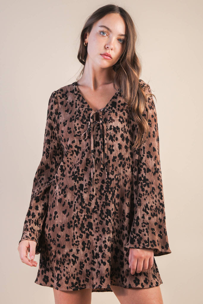 Leopard Pleated Mini Dress