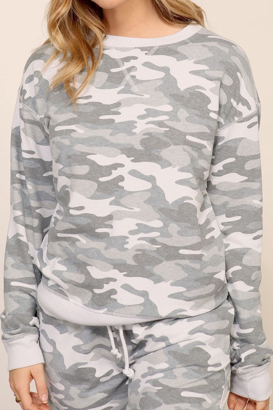 Washed Gray Camo Crewneck