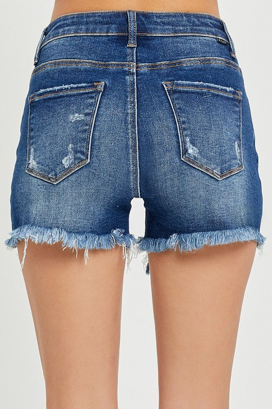 Dark Wash Distressed Risen Shorts
