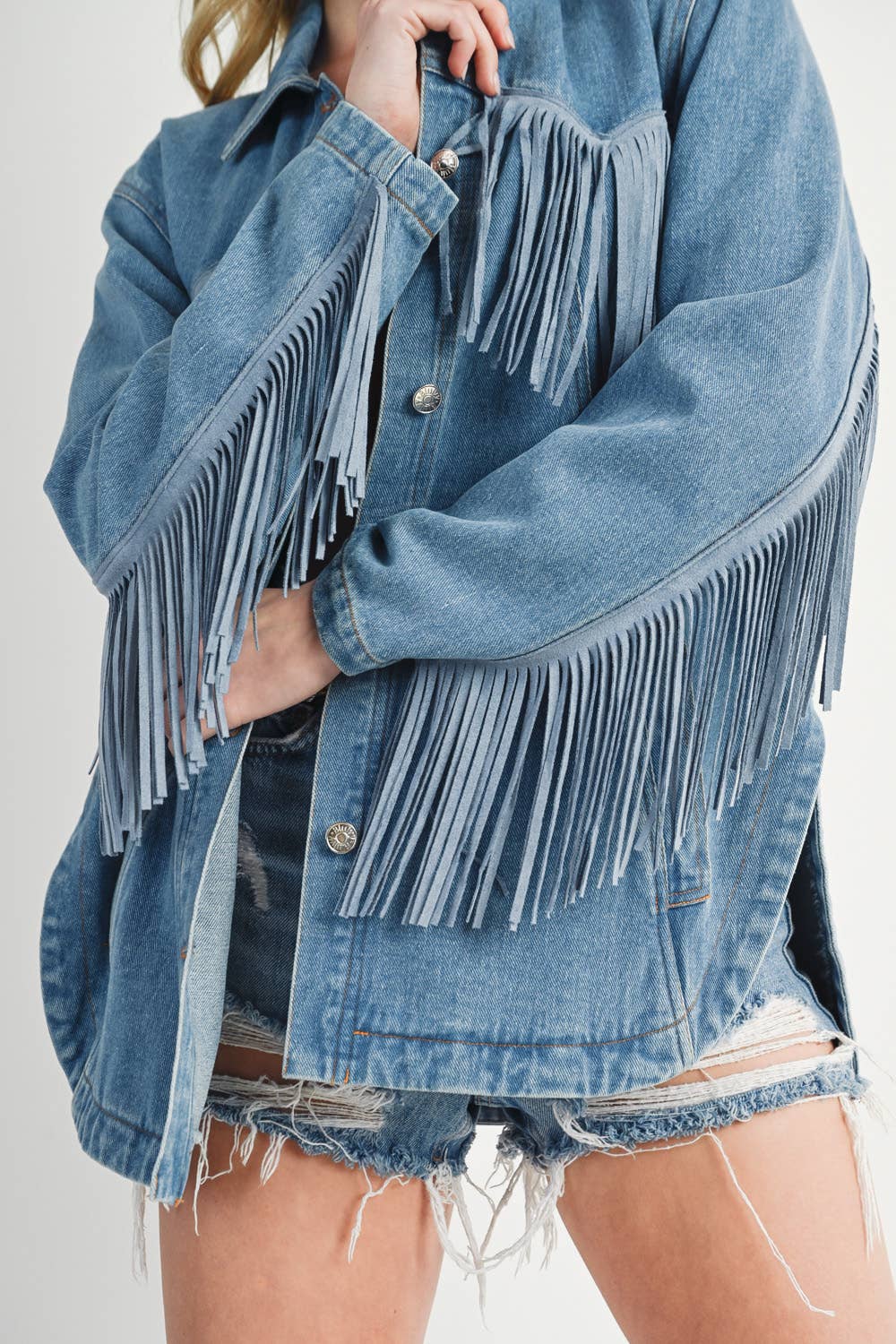 Mystic Denim Fringe Coat