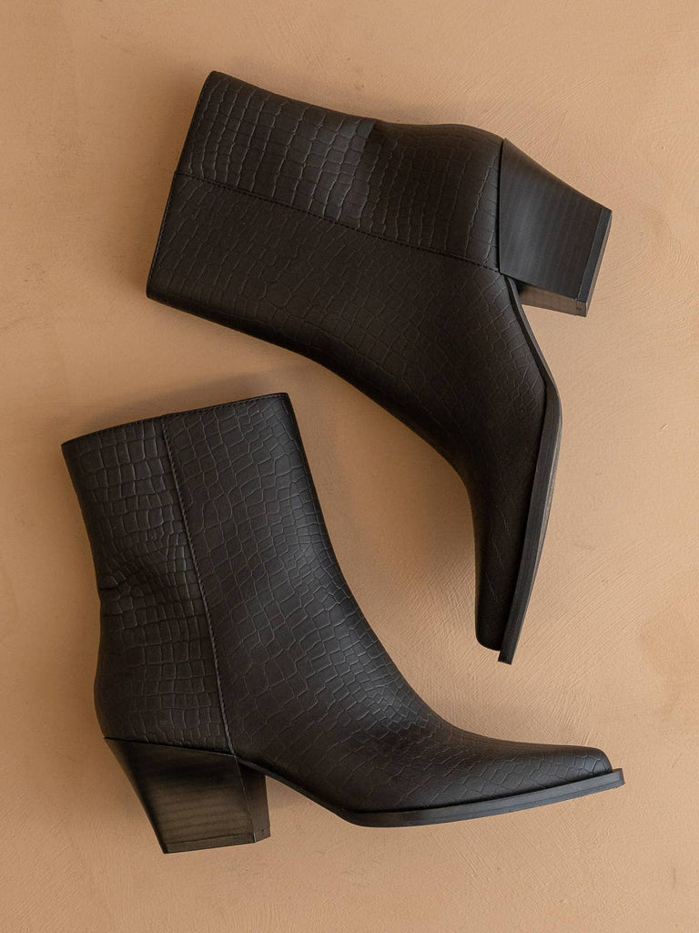 The Miley Black | Alligator Print Pointed Toe Bootie