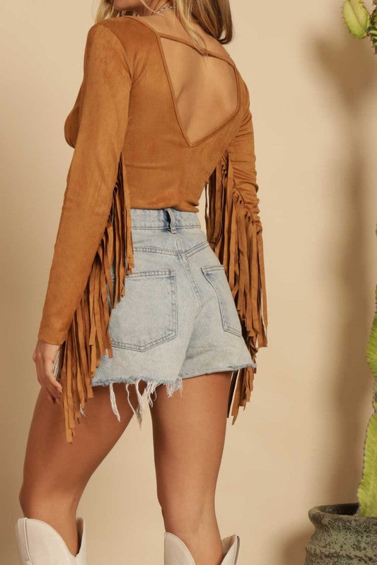 Camel Fringe Bodysuit