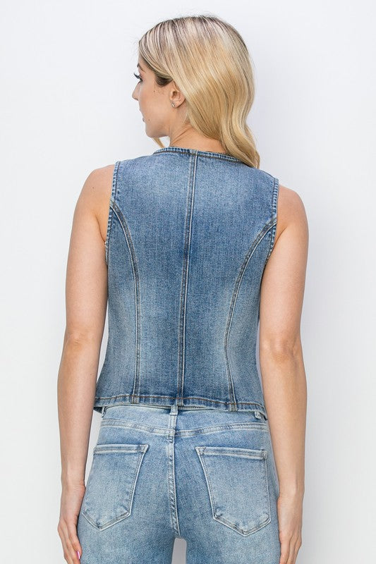 Medium Length Denim Vest