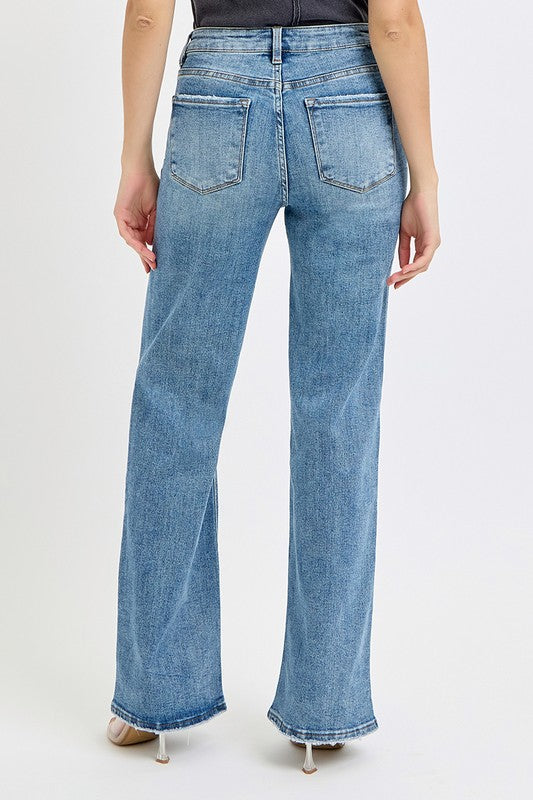 Straight Talk Risen Wide Leg Distressed Jeans.