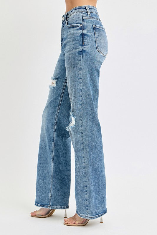 Straight Talk Risen Wide Leg Distressed Jeans.