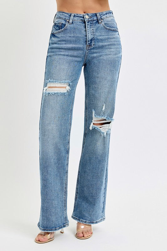 Straight Talk Risen Wide Leg Distressed Jeans.