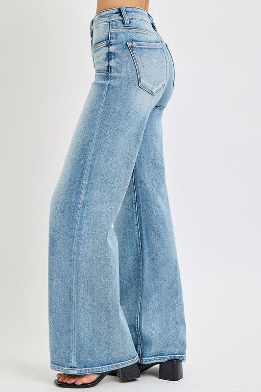 Patch Pocket Risen Wide Leg Jeans
