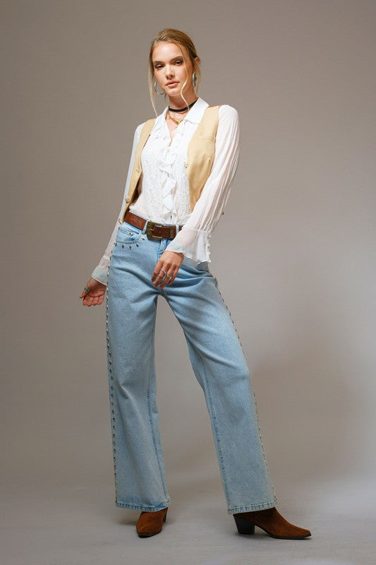 Diamond Studded Wide Leg Jeans