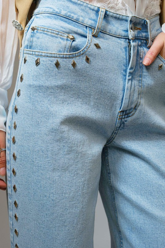 Diamond Studded Wide Leg Jeans