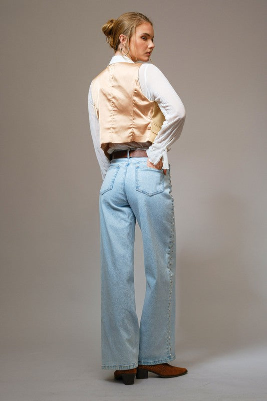 Diamond Studded Wide Leg Jeans