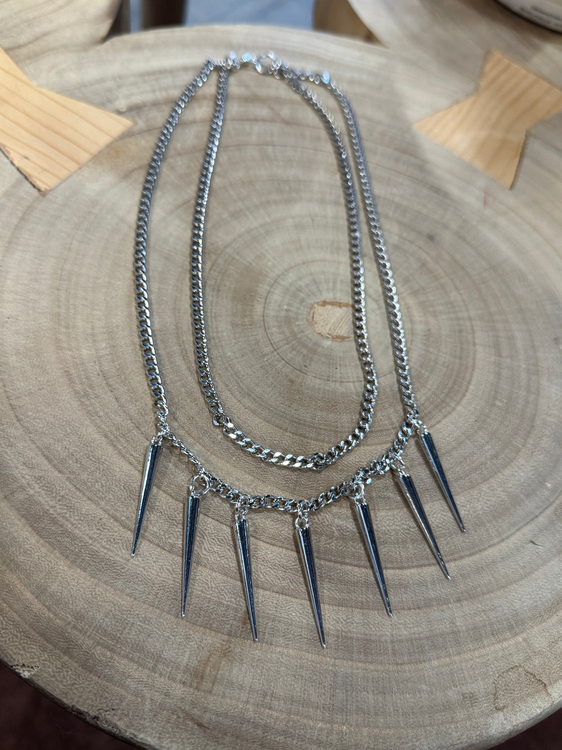 Double Chain Spike Necklace