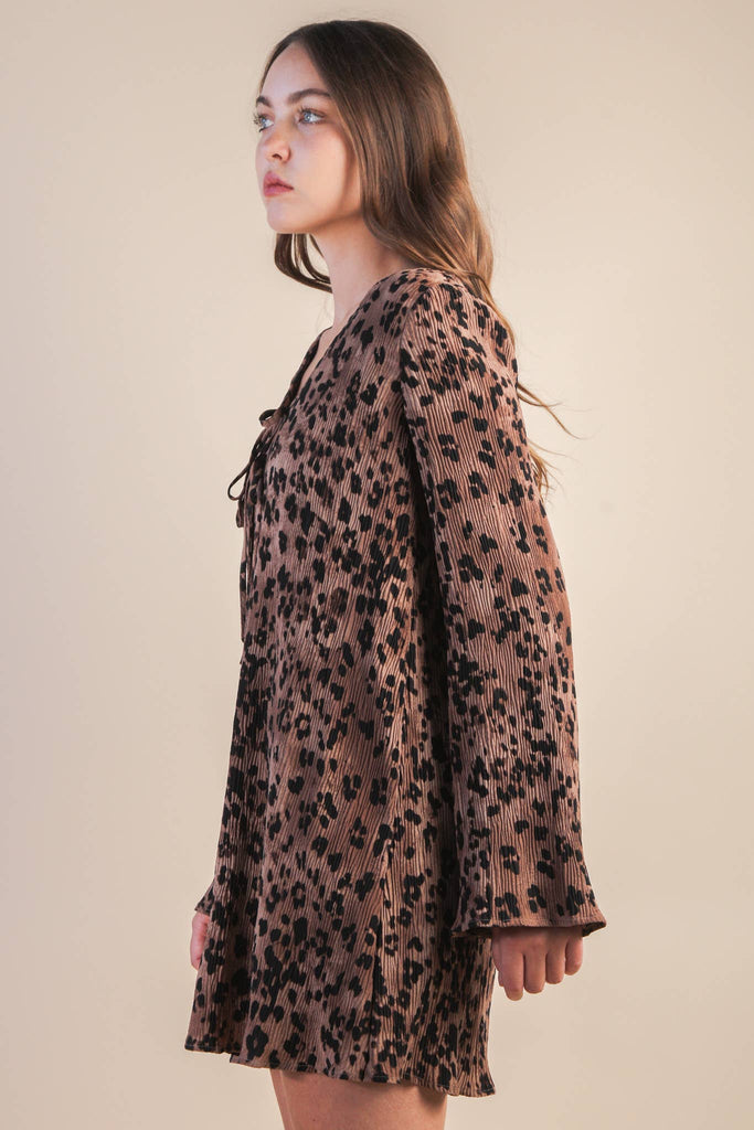 Leopard Pleated Mini Dress