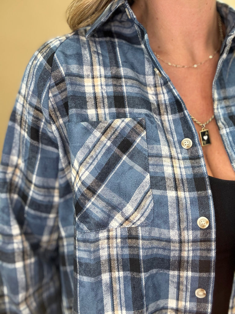Laura Blue Plaid Washed Flannel Shirt