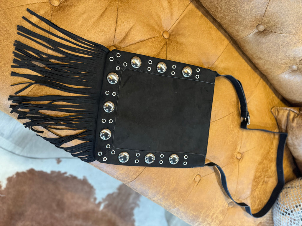 Fringe Suede Studded Bag