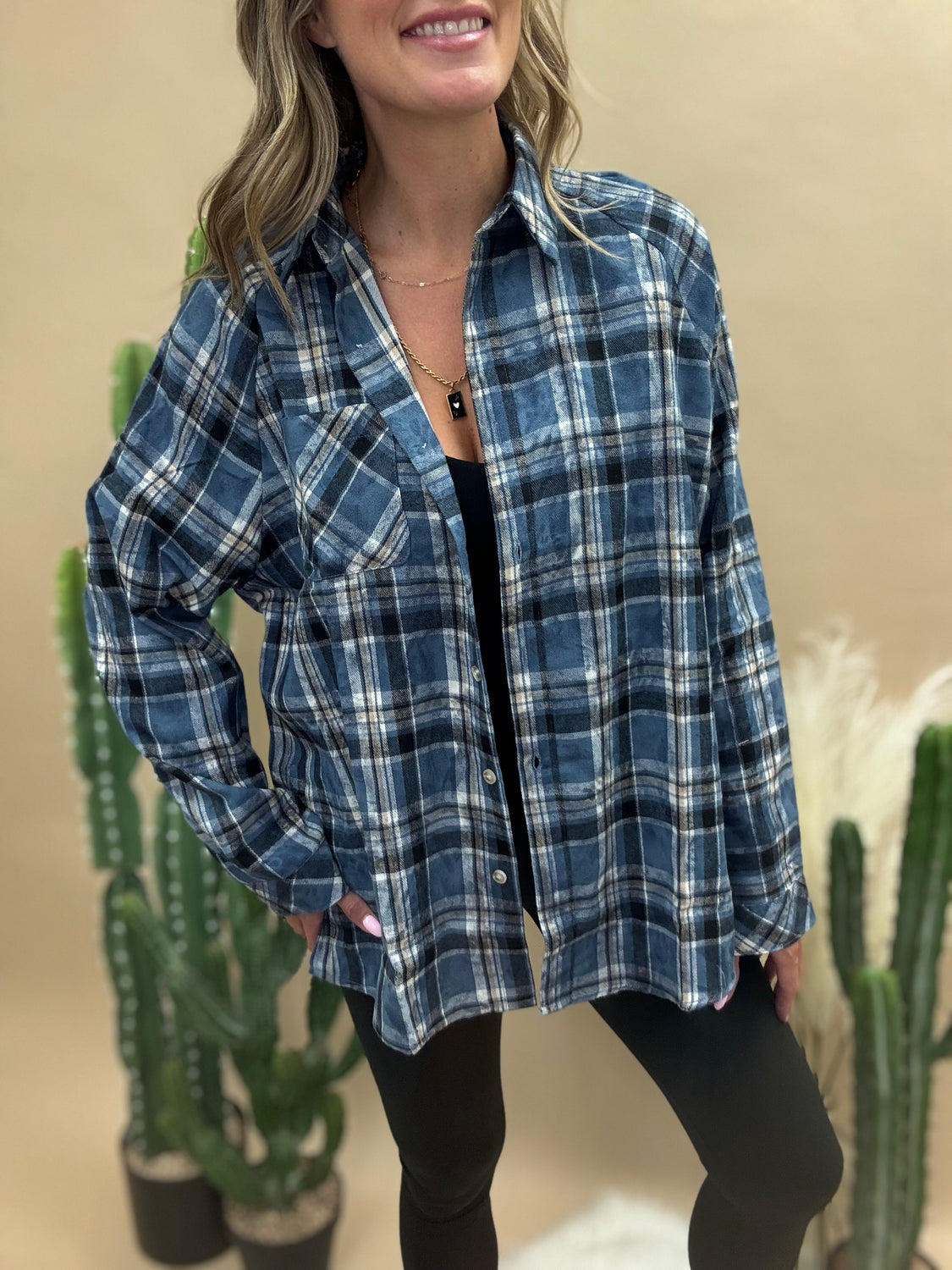 Laura Blue Plaid Washed Flannel Shirt