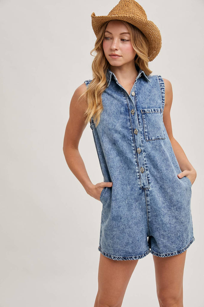 Button Down Denim Romper