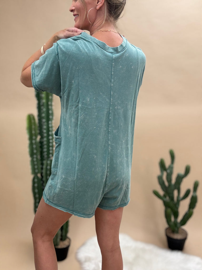 Olive Mineral Washed T-Shirt Romper