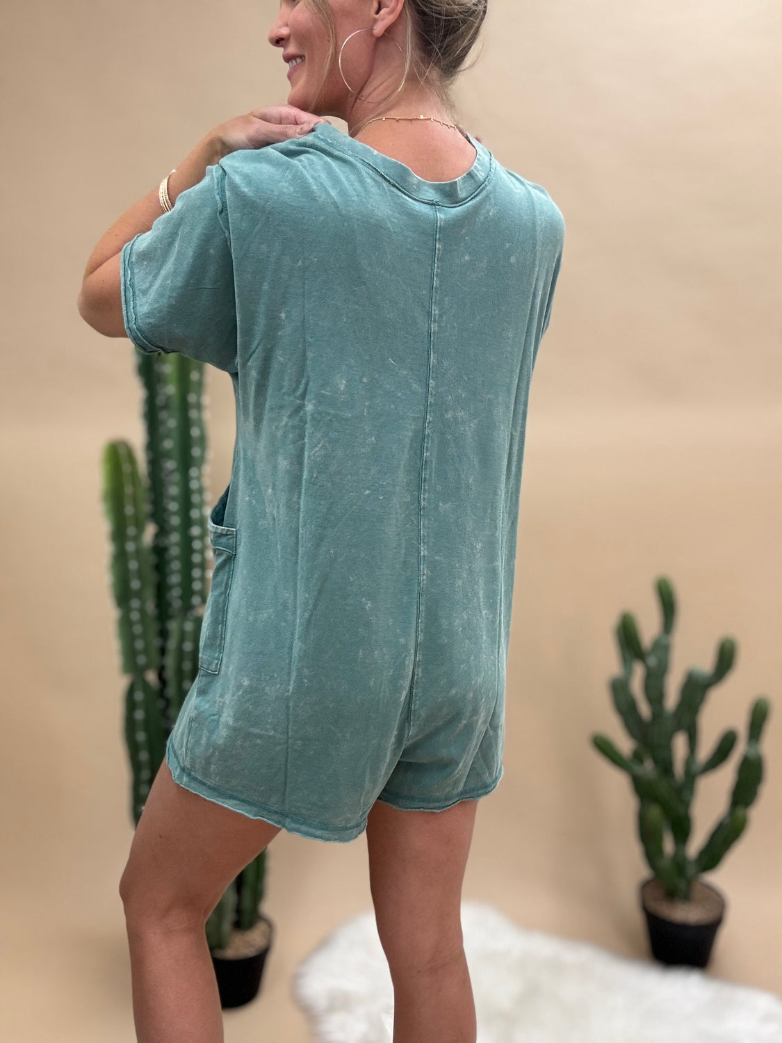 Olive Mineral Washed T-Shirt Romper