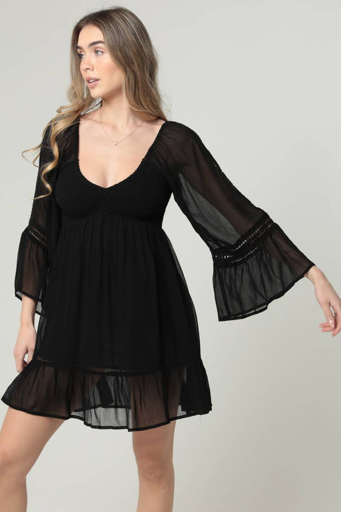 Sheer Sleeve Black Dress