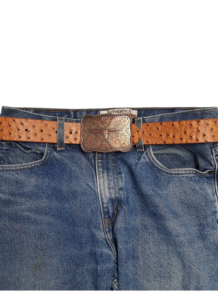 Copper Longhorn Ostrich Belt