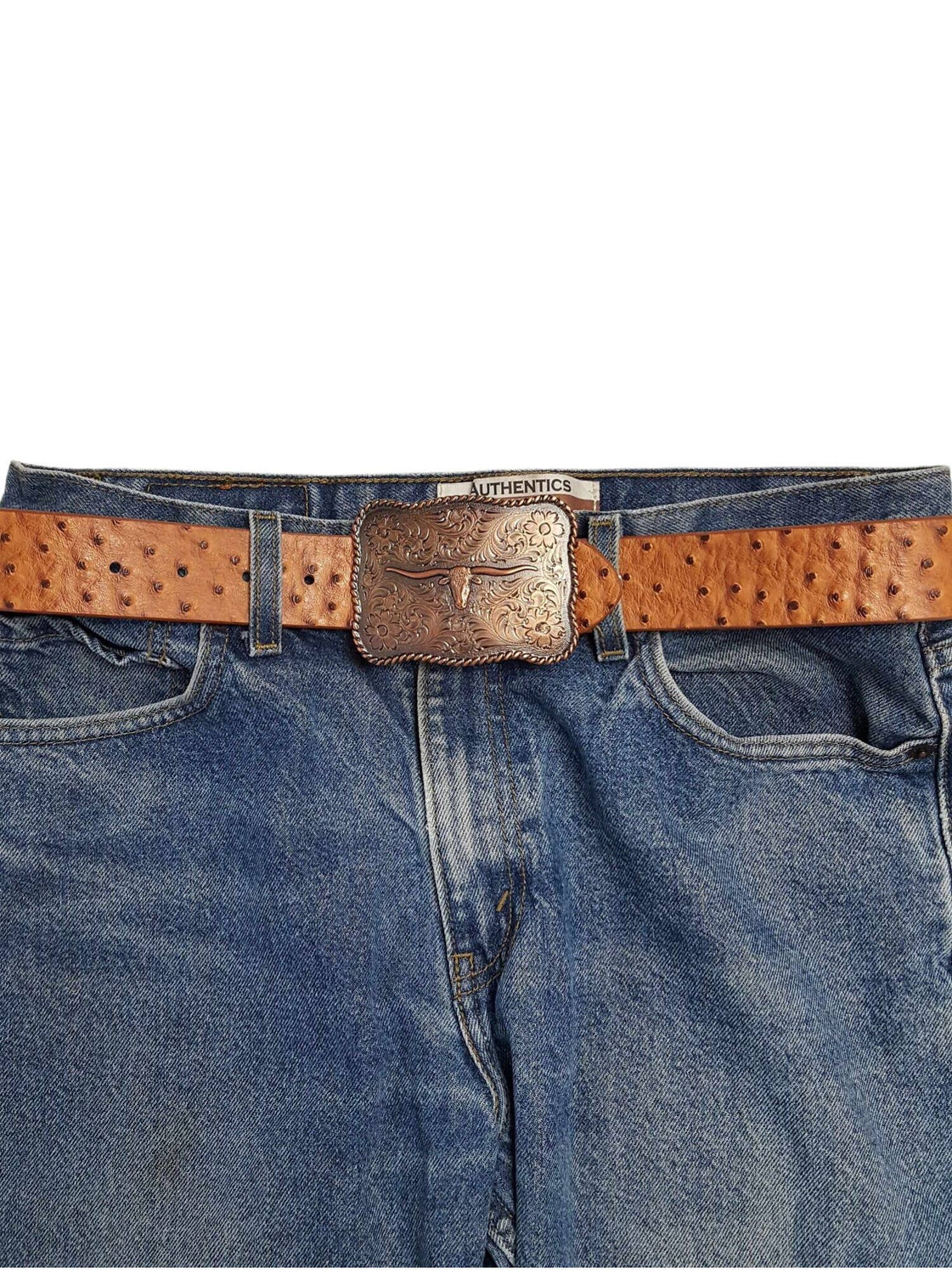 Copper Longhorn Ostrich Belt