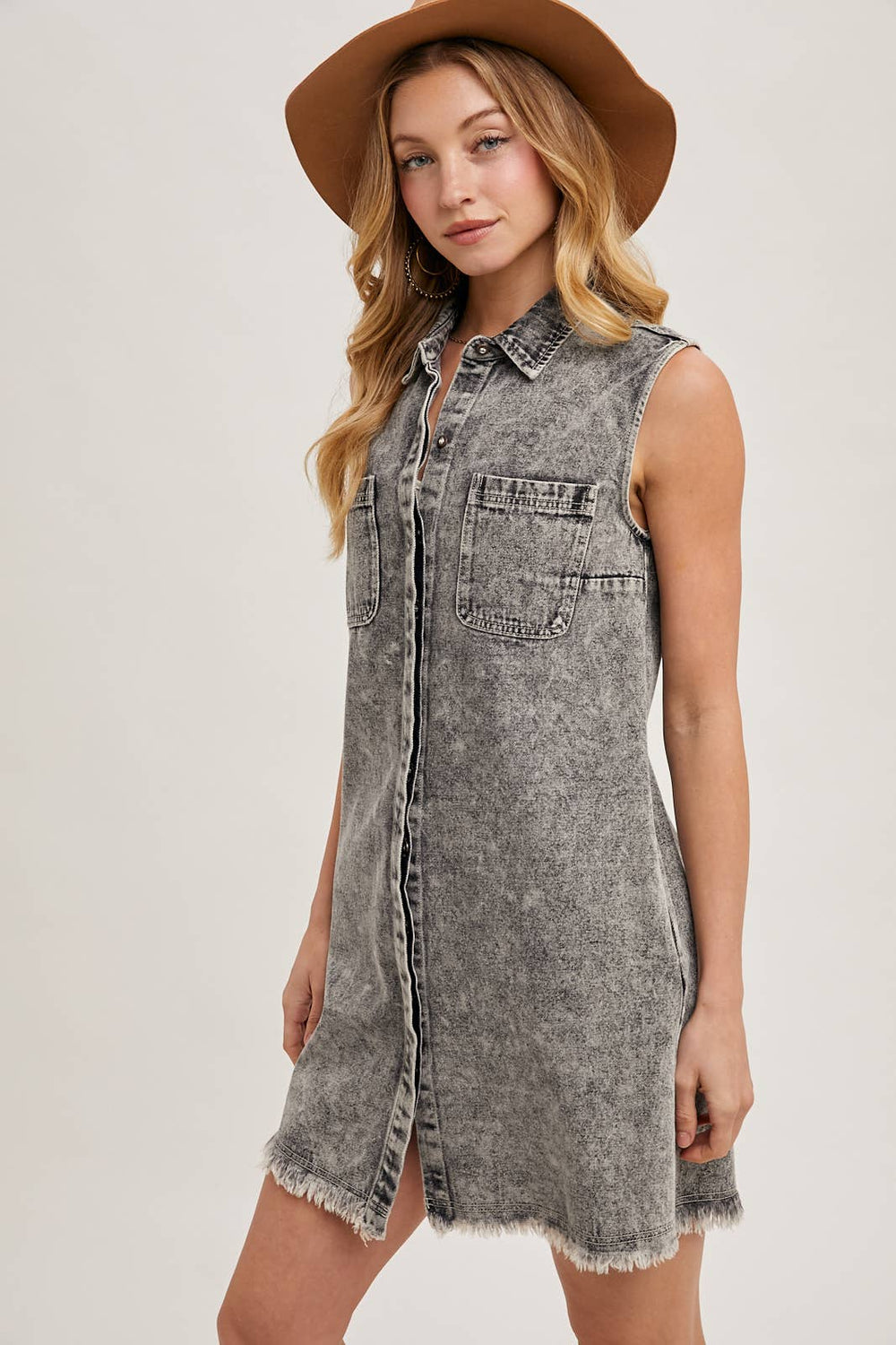 Black Washed Denim Tank Dress