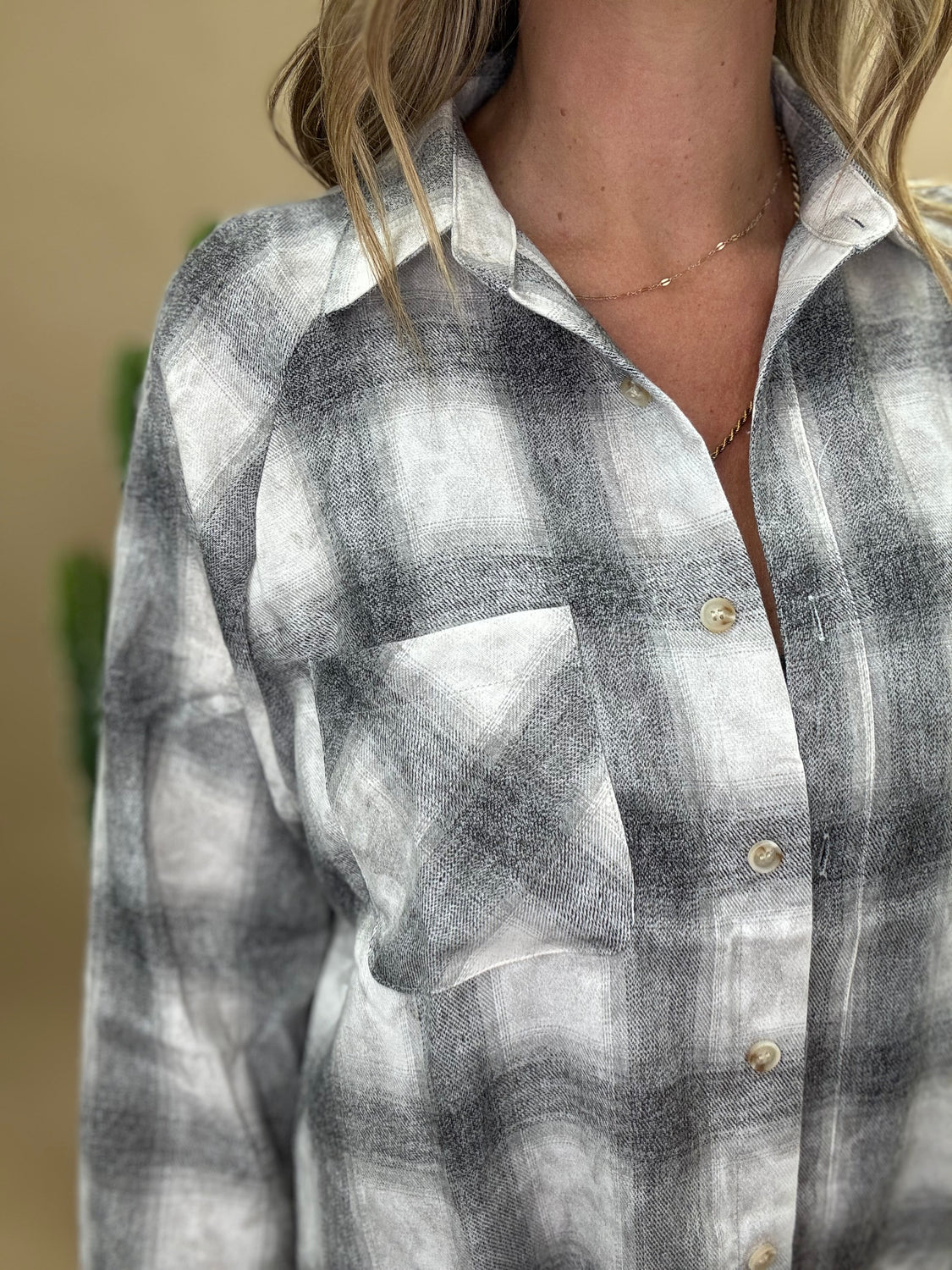 Laura Oat Plaid Washed Flannel Shirt