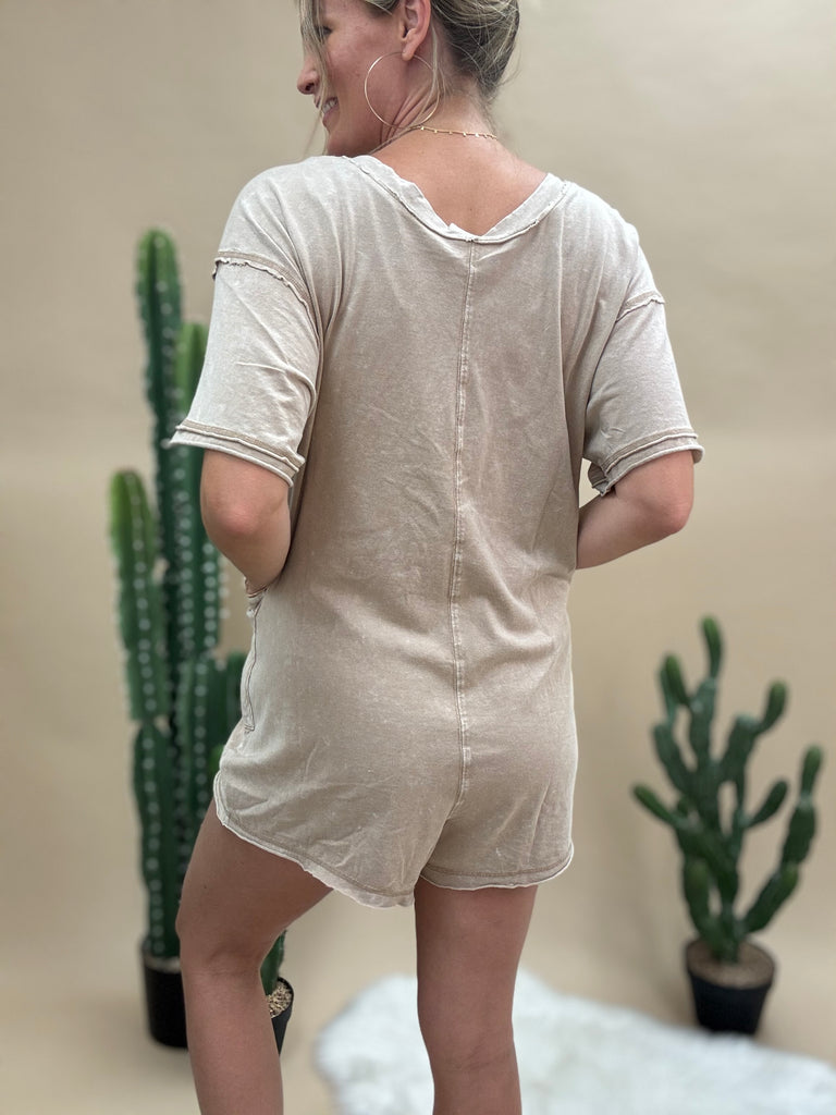 Sand Mineral Washed T-Shirt Romper
