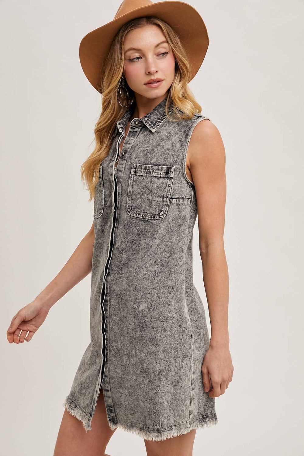 Black Washed Denim Tank Dress