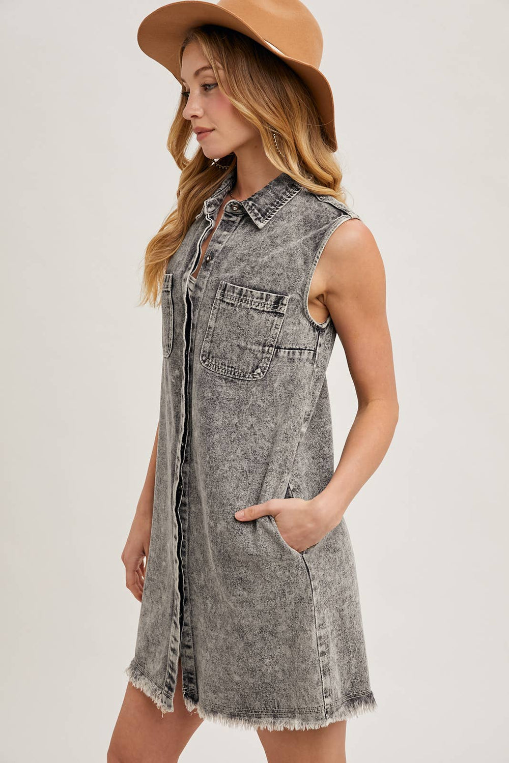 Black Washed Denim Tank Dress