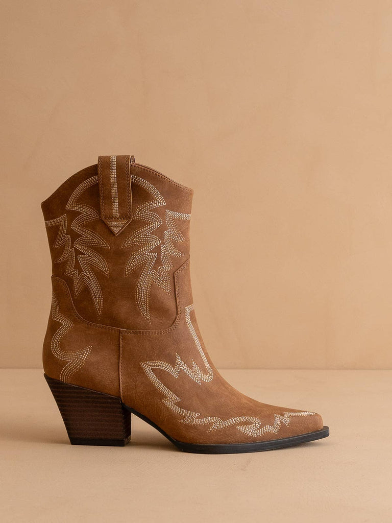 The Nantes Brown | Western embroidered cowboy bootie