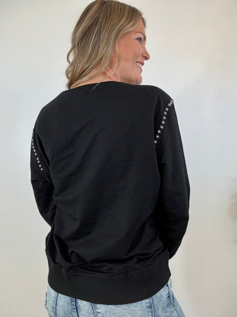 Ebony Studded Crewneck Sweater