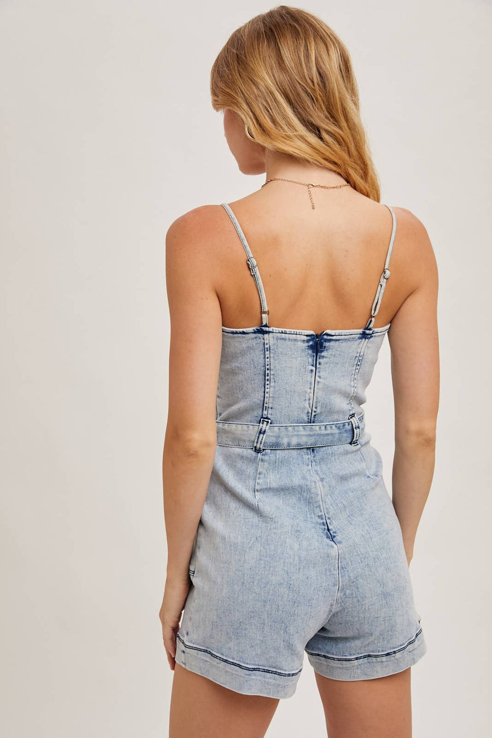 Belted Denim Sweetheart Romper