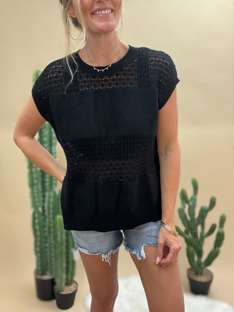 Open Stitch Black Crochet Top