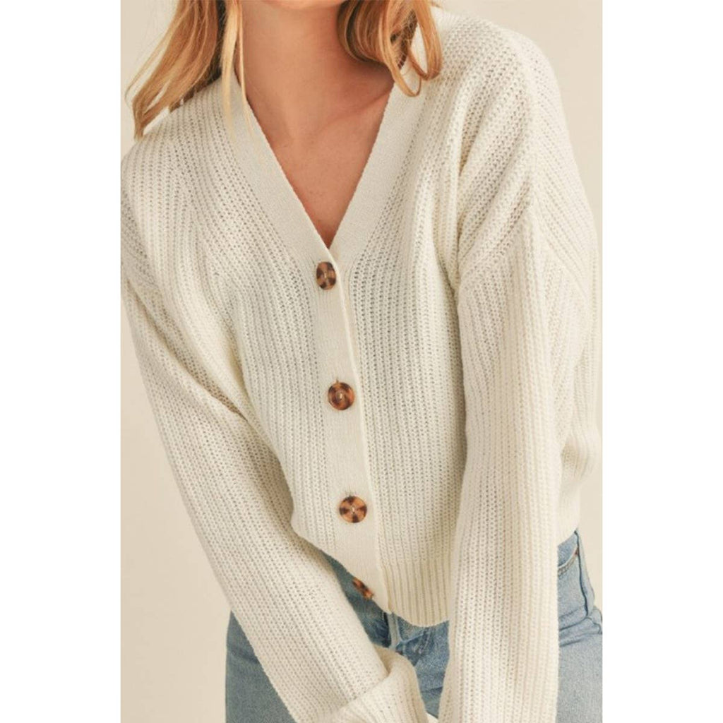 V Neck Long Sleeve Crop Cardigan Sweater