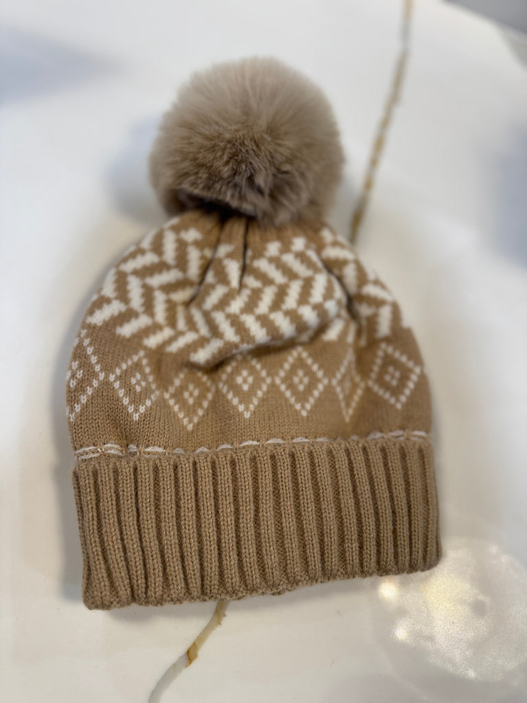 Beige Pom Beanie