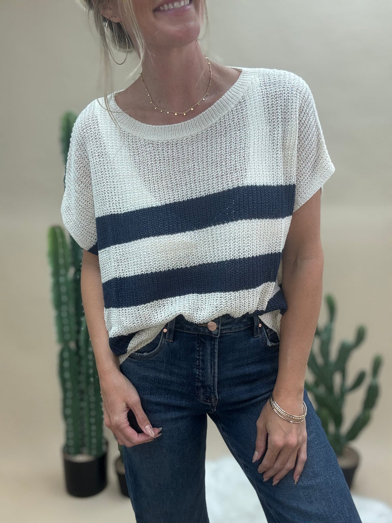 Navy Stripe Knit Sweater Top