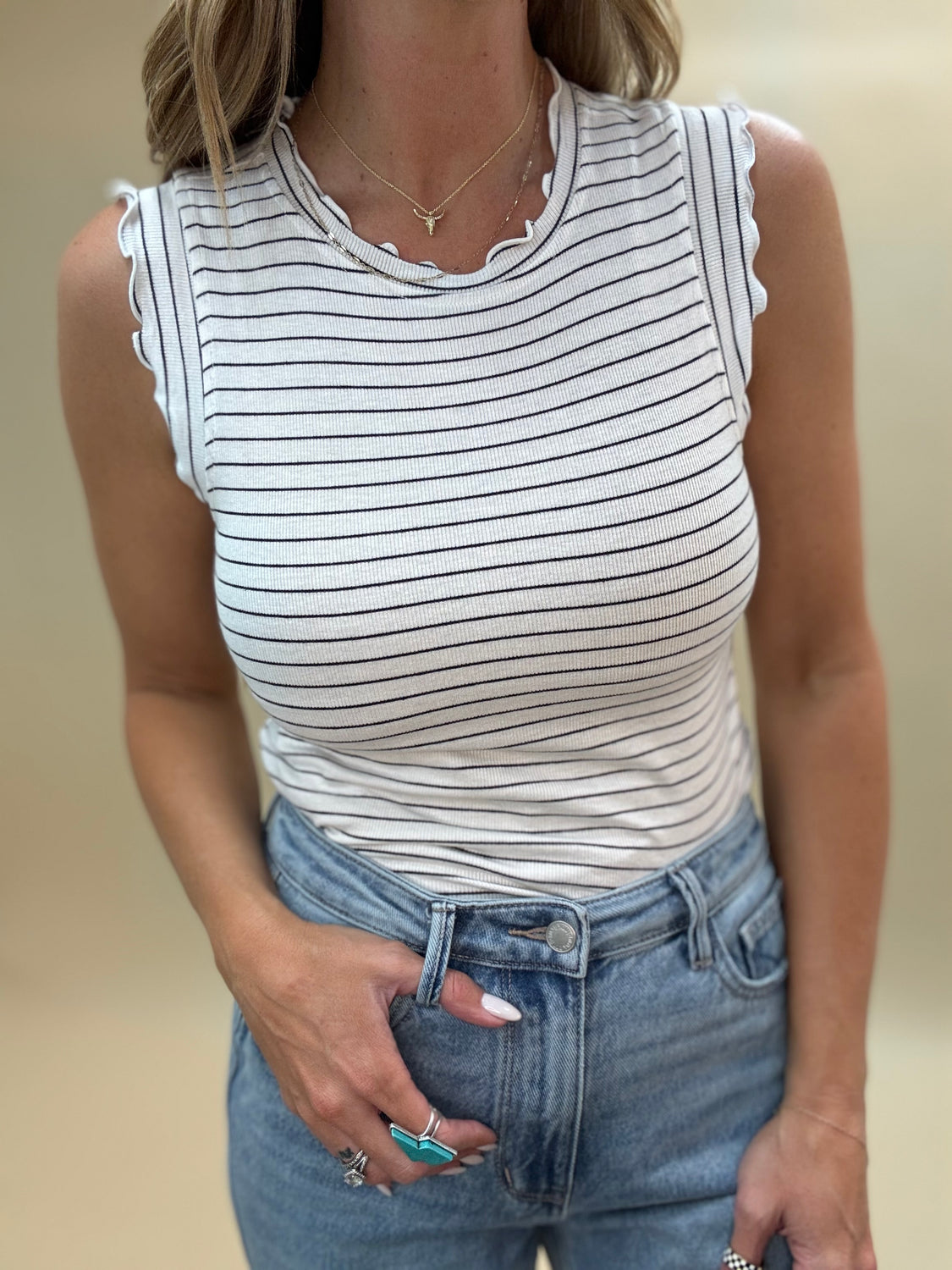 Striped Lettuce Edge Tank Top