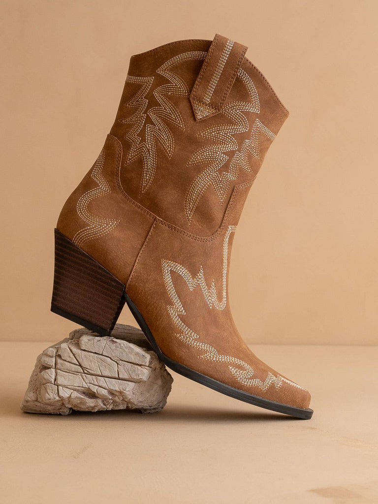 The Nantes Brown | Western embroidered cowboy bootie