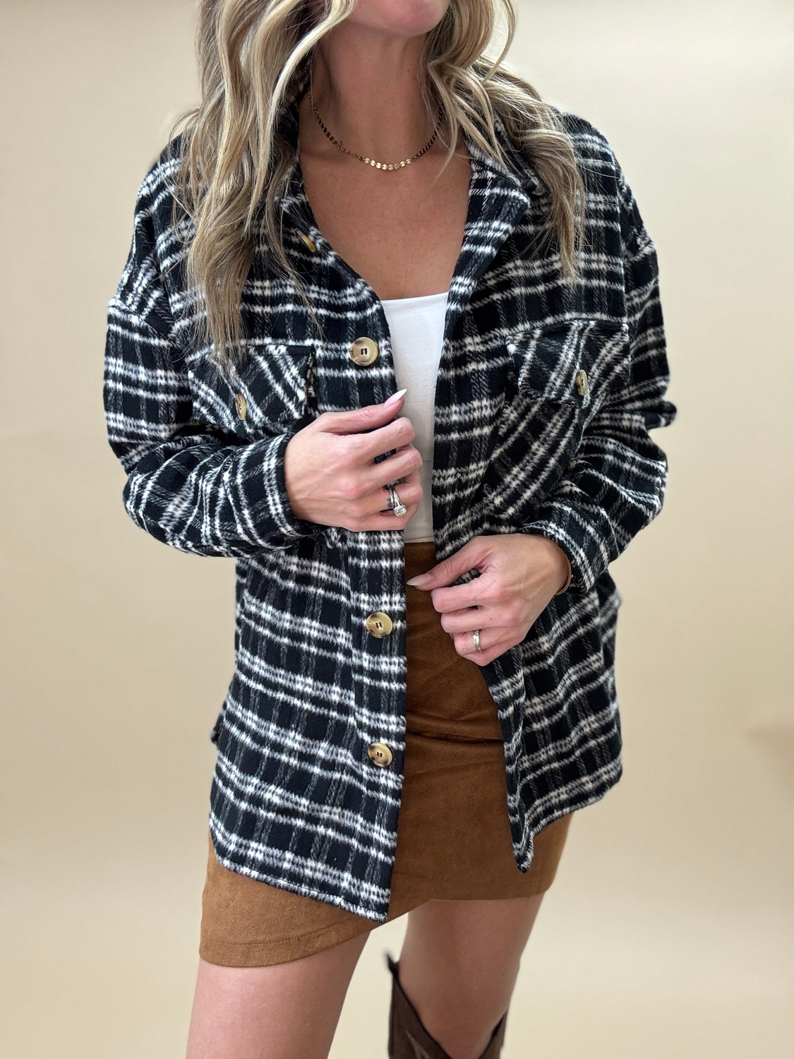 Black & Ivory Plaid Shacket
