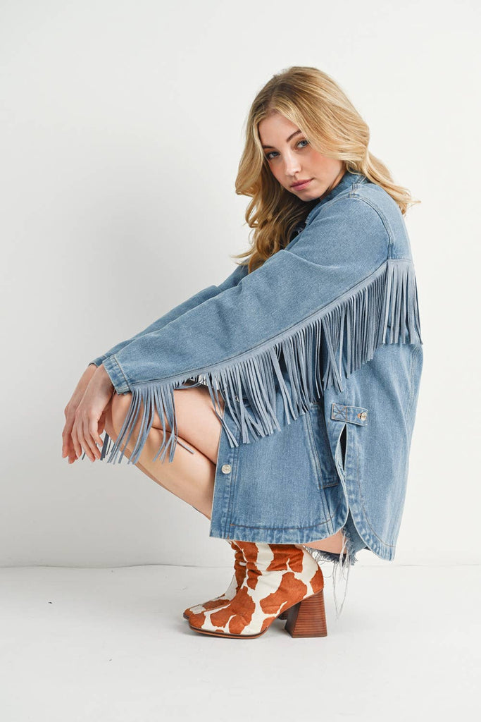 Mystic Denim Fringe Coat