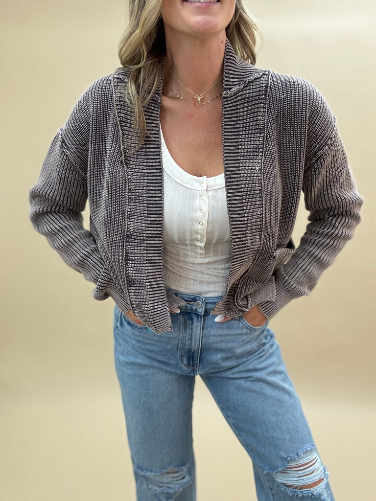 Acid Washed Sweater Cardigan